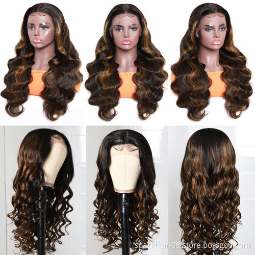 Glueless Super Curly Honey Brown Blonde Highlight Color Virgin Cuticle Aligned Hair 360 Lace Frontal Wigs